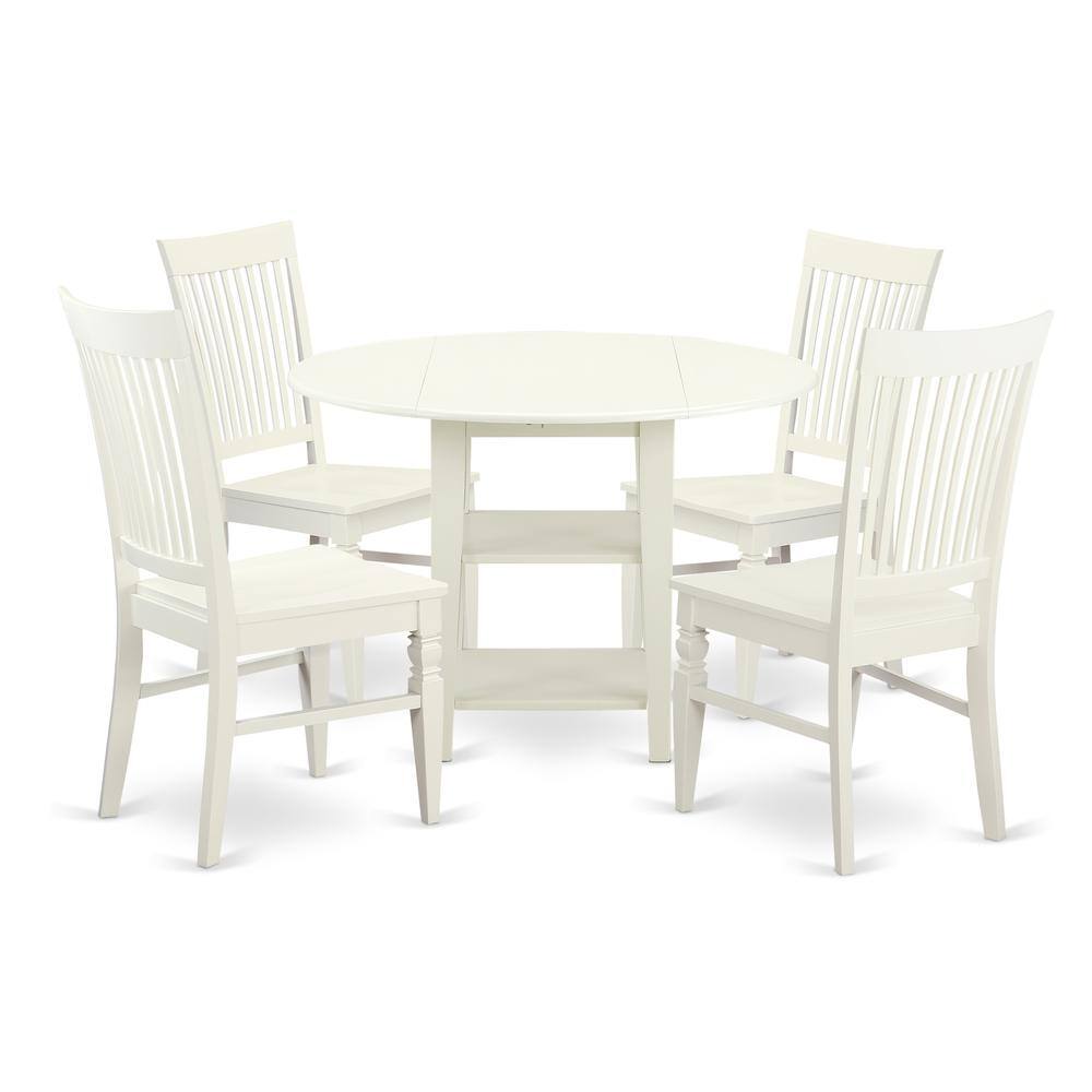 Back. East West Furniture - Dining Room Set Linen White - Brown.