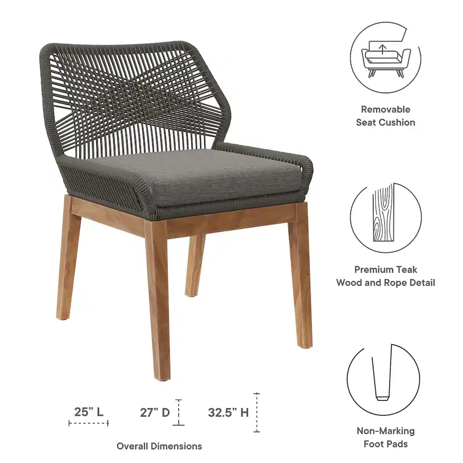 Modern Rope Patterns Wellspring Outdoor Patio Teak Wood Dining Chair by Modway Gray Graphite ...