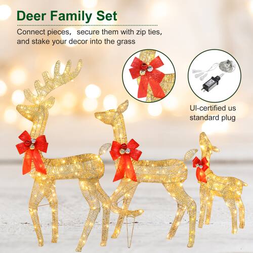 Deer Family Set

Connect pieces, secure them with zip ties, and stake your decor into the grass

Ul-certified us standard plug