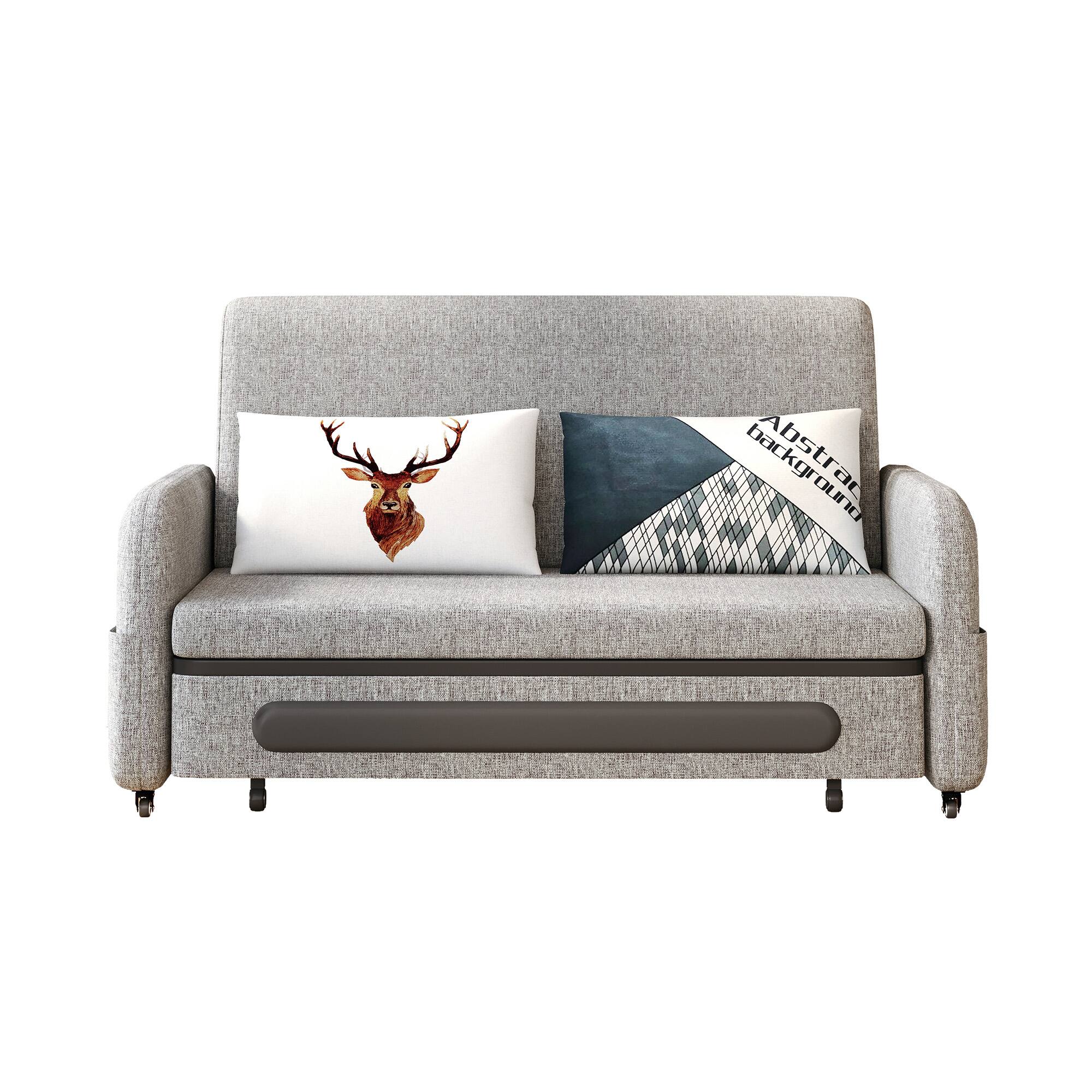 Alt View 6. luck idea - Sofa Bed With Storage Base And Side Pockets, Detachable Washable Seat Cushions - Gray.