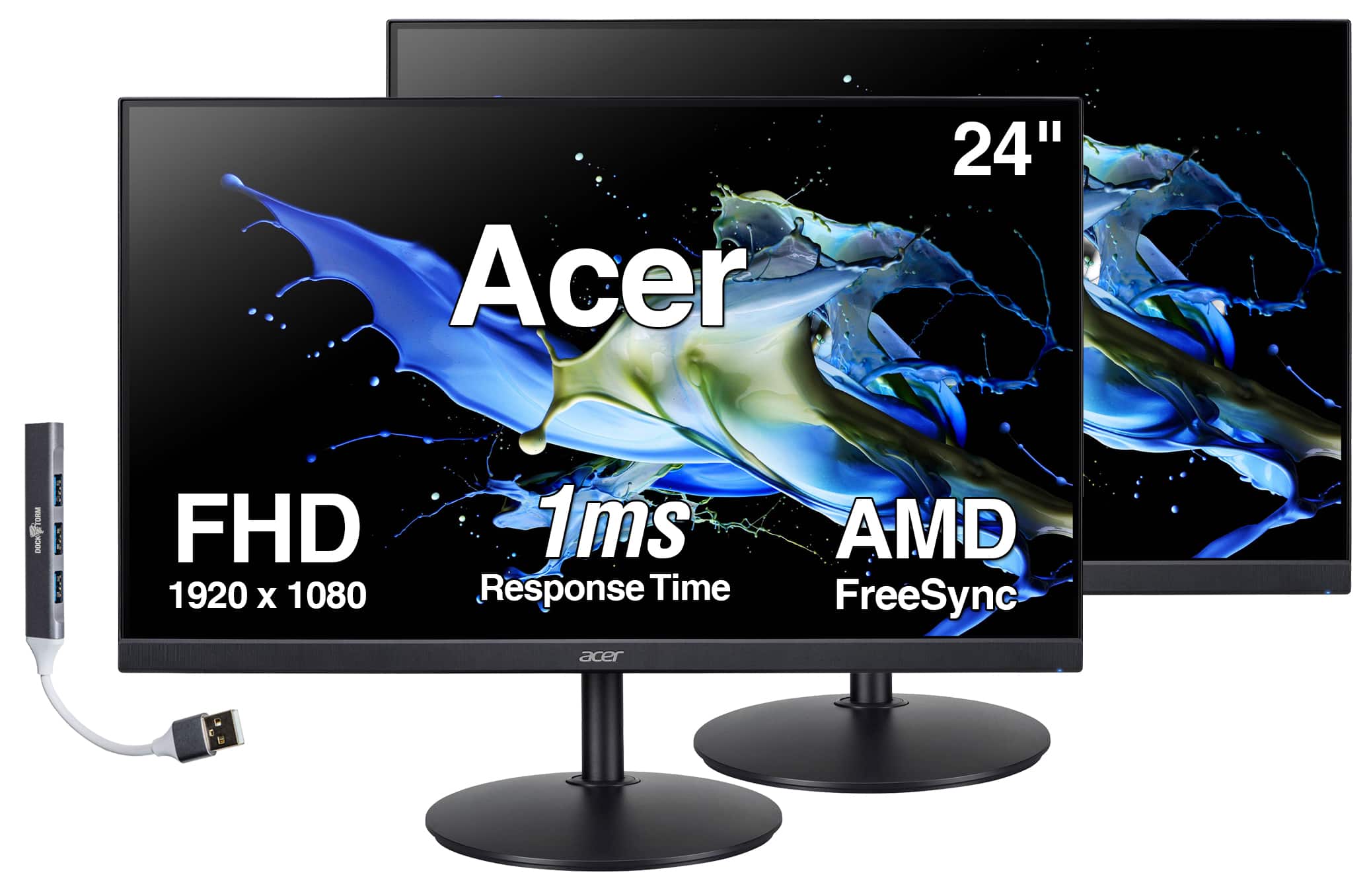 Acer - 24" FHD IPS Monitor, 1ms Response Time, Anti-Glare, AMD FreeSync, Built-in Speakers, HDMI & DKZ Hub 2 Pack - Black