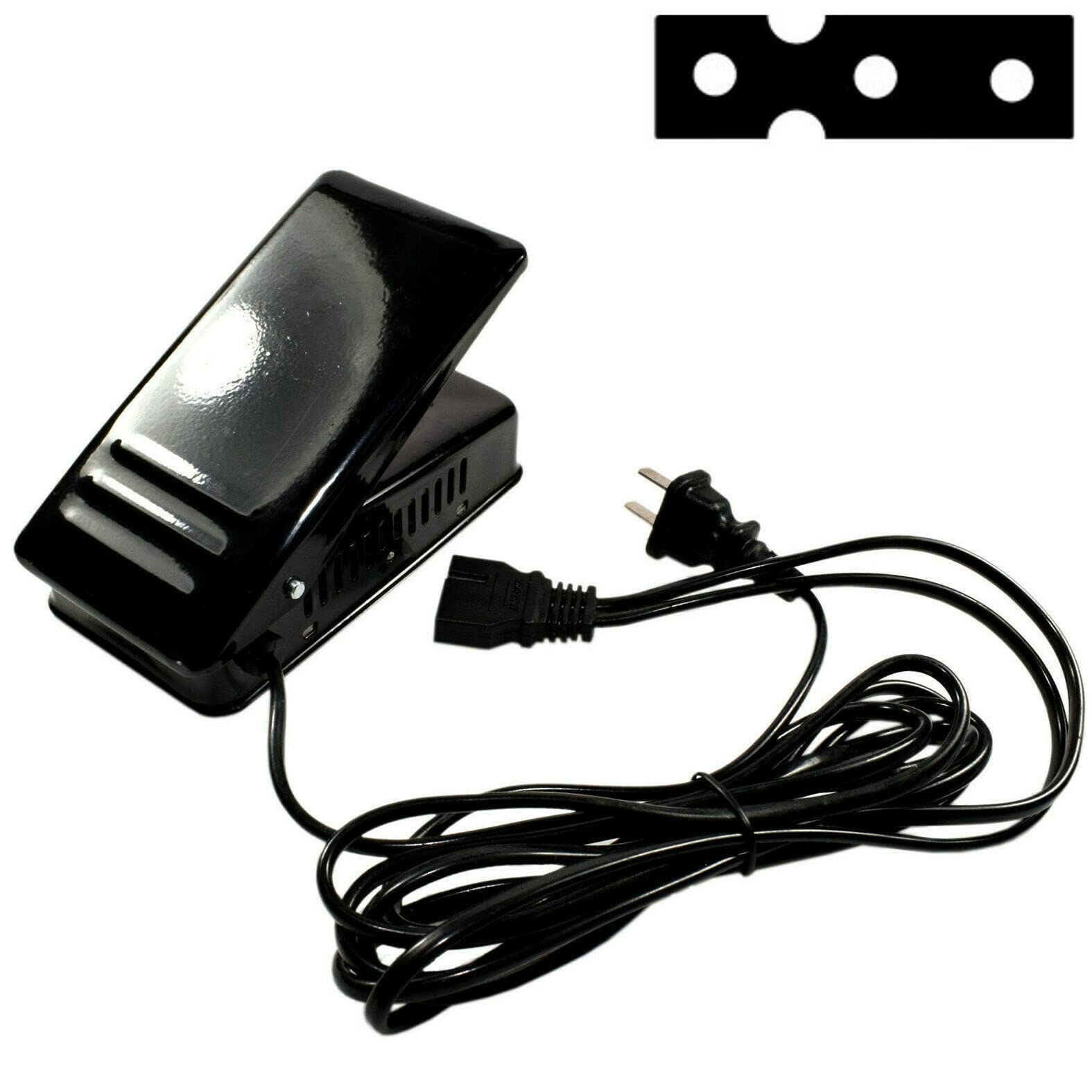 Front. HQRP - Foot Pedal Controller with Power Cord for Singer 14U Serger Sewing Machines - 3-Pin Connector.