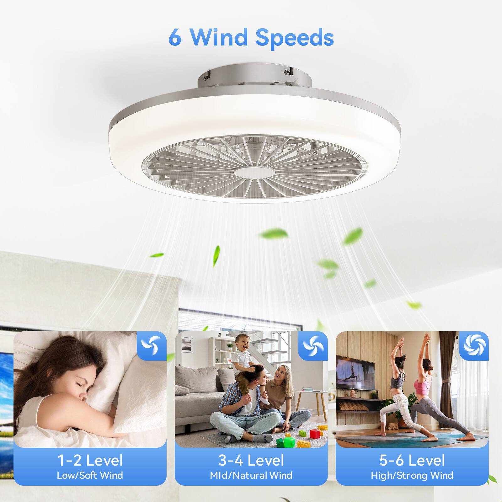 6 Wind Speeds

1-2 Level  
Low/Soft Wind

3-4 Level  
Mild/Natural Wind

5-6 Level  
High/Strong Wind