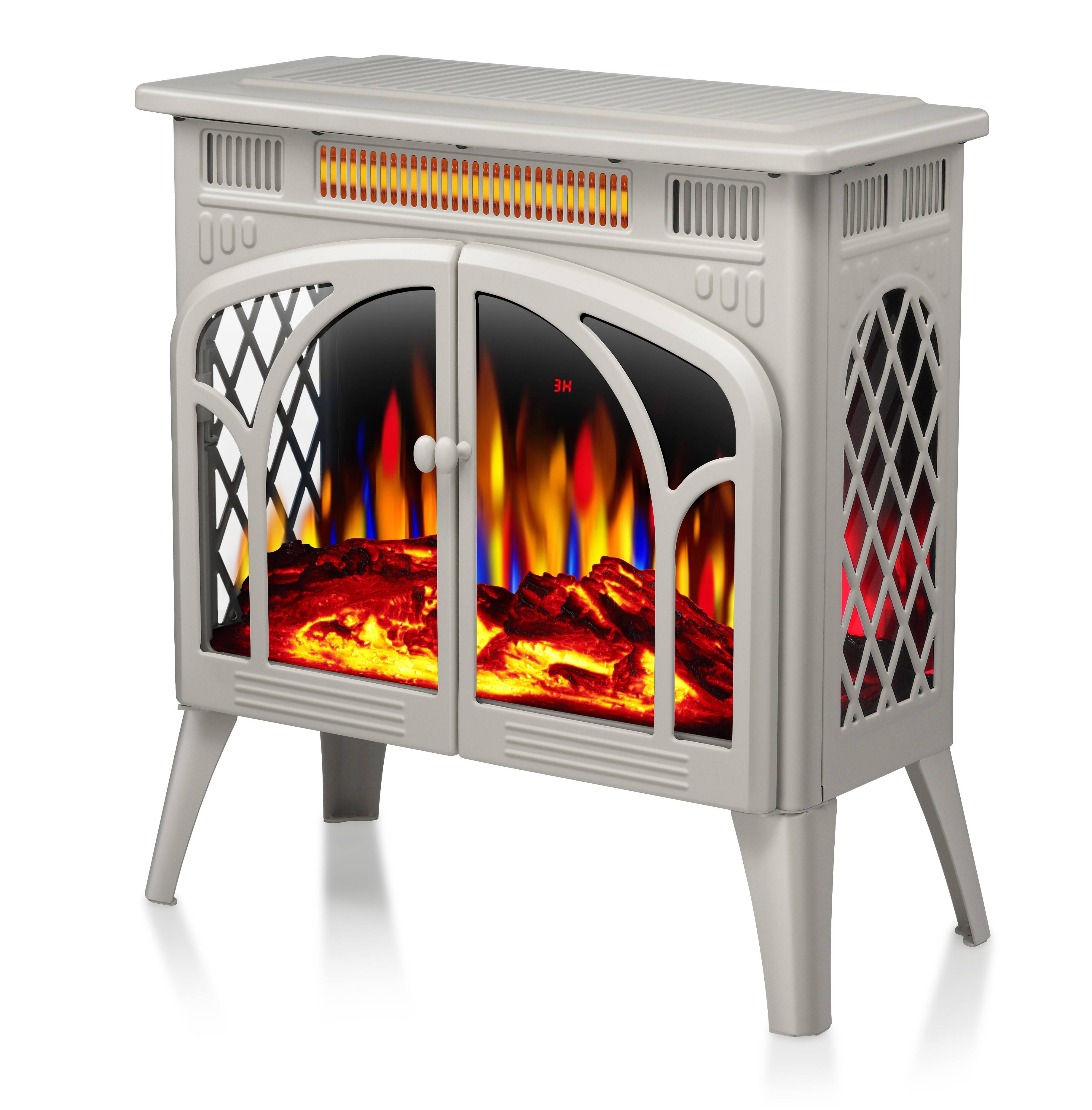 Angle. Bestier - Electric Fireplace Heater 24.2" with Remote, Cathedral Stylish, Adjustable Brightness & Heating Overheating Safe, Beige - Beige.