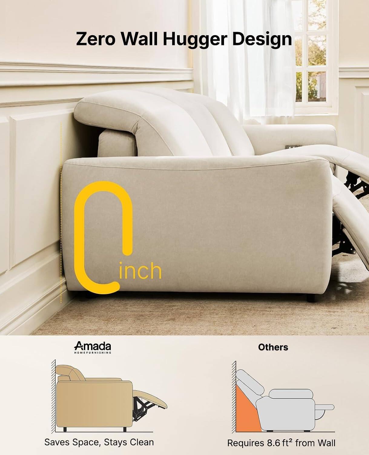 Zero Wall Hugger Design

0 inch

Amada HOMEFURNISHING

Others

Saves Space, Stays Clean

Requires 8.6 ft² from Wall