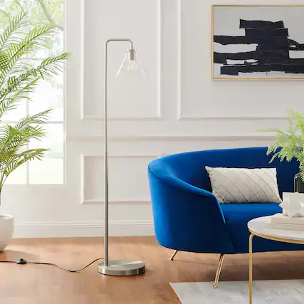 Front. Modway - Element Transparent Glass Glass and Metal Floor Lamp by Modway - Satin Nickel.