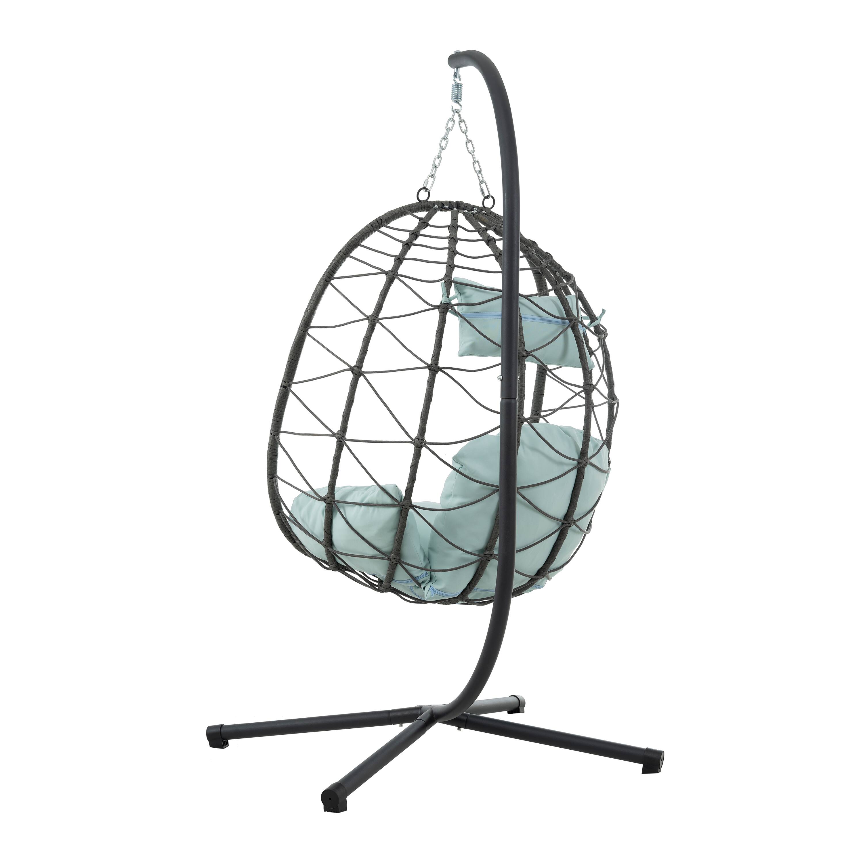 Back. APRILSOUL - Egg Chair with Stand Indoor Outdoor Swing Chair Patio Wicker Hanging Chair with Stand for Bedroom Living Room - Gray.