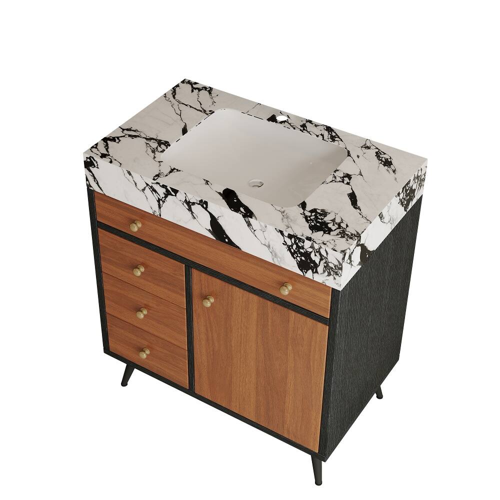 Alt View 6. Loheer - Loheer 30 inch freestanding bathroom vanity with sintered stone vanity top and ceramic sink - Walnut.