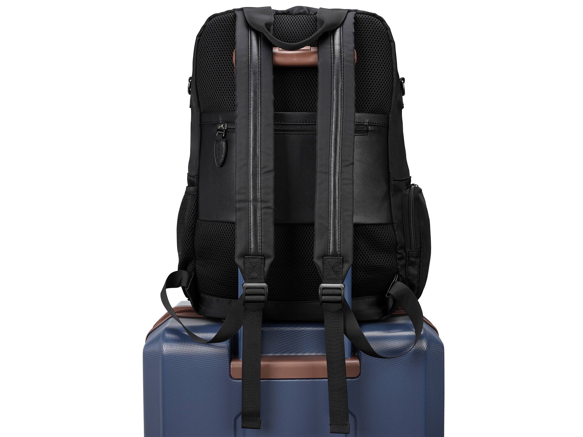 Left. Elle - ELLE Voyage 20L Twill and Vegan Leather Backpack - Black - Black.