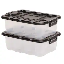 Homz - 2 Pack 10-Gallon Clear Plastic Stackable Home Storage Bin with Lid, Black - Clear/Black