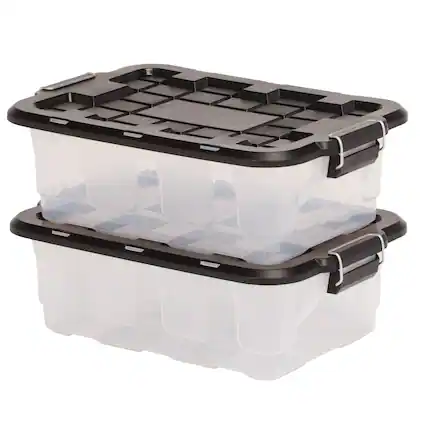 Front. Homz - Homz 2 Pack 10-Gallon Clear Plastic Stackable Home Storage Bin with Lid, Black - Clear, Black.