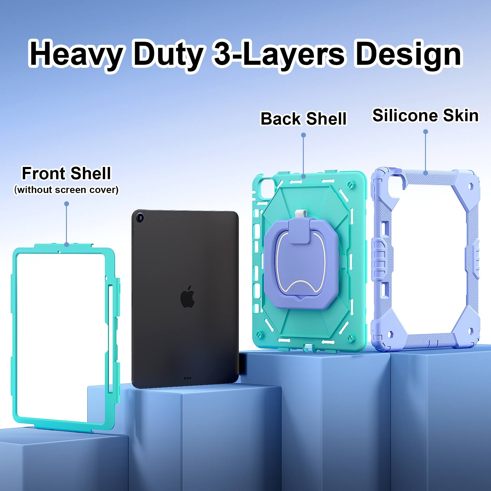 Heavy Duty 3-Layers Design  
Back Shell  
Silicone Skin  
Front Shell (without screen cover)