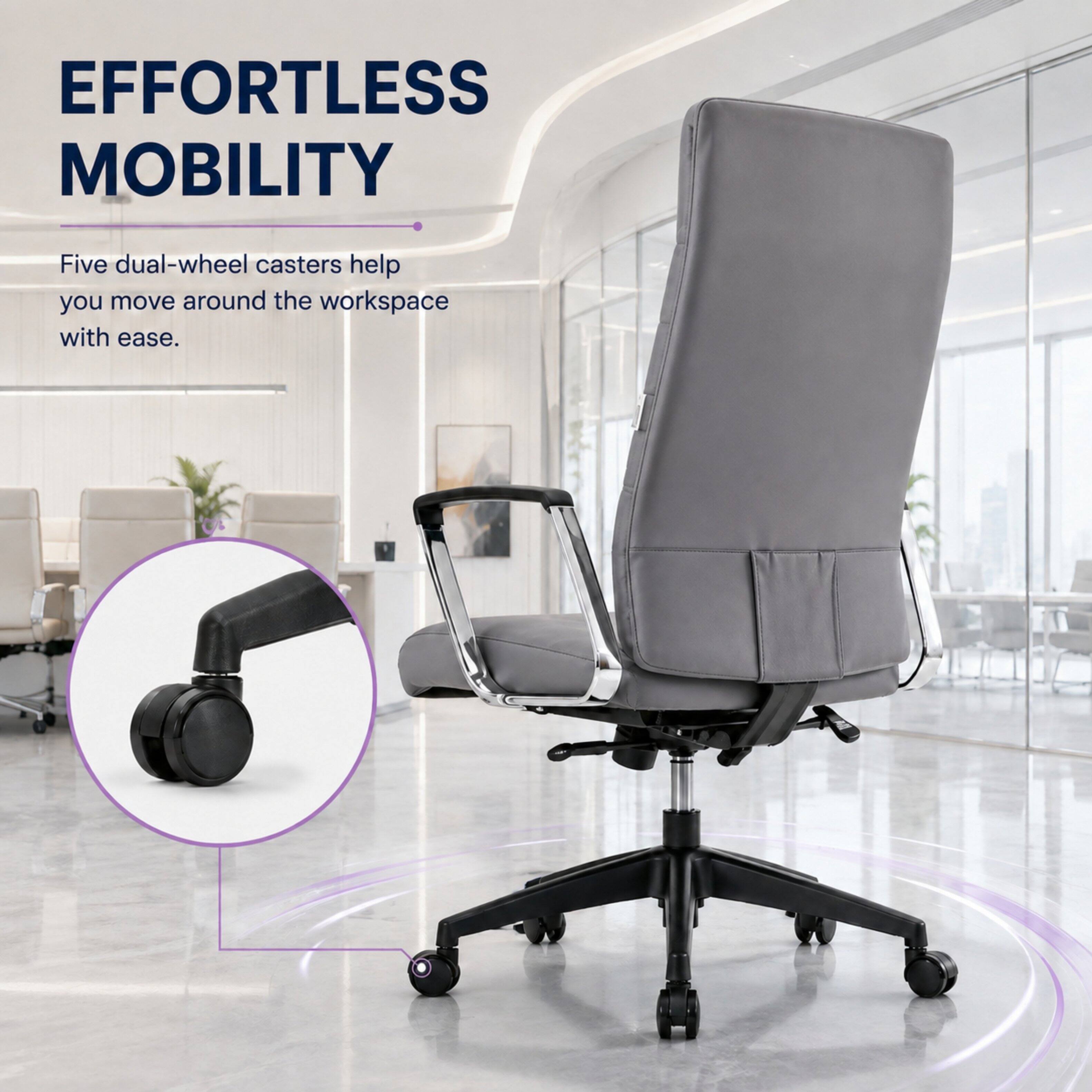 EFFORTLESS MOBILITY

Five dual-wheel casters help you move around the workspace with ease.