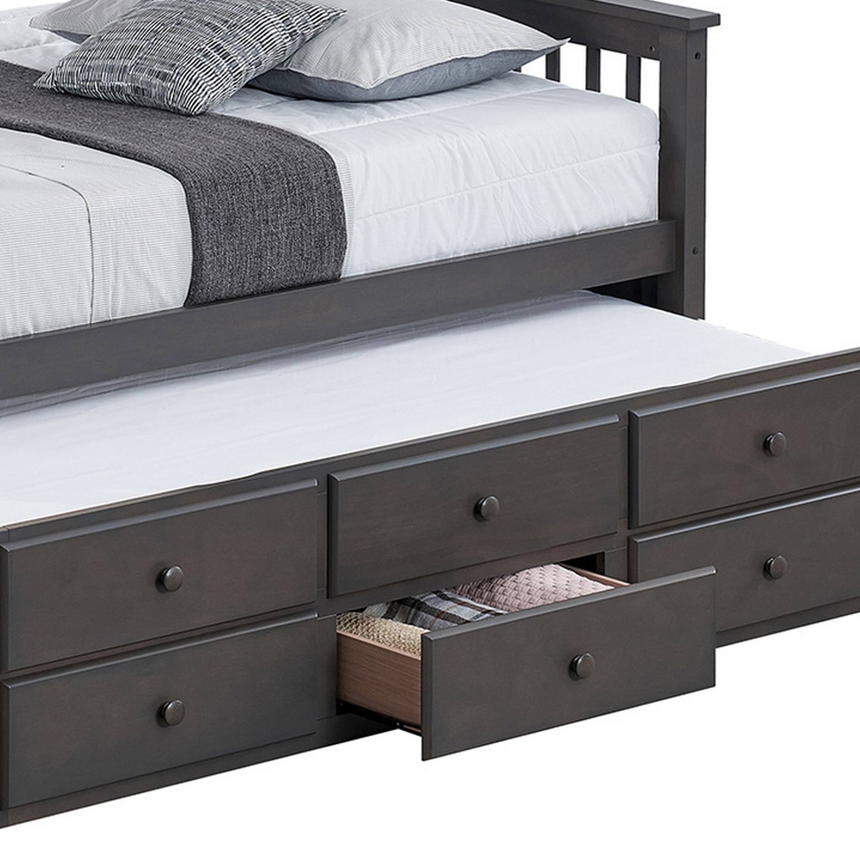 Alt View 2. Manhattan Lane - Veran Twin Over Full Bunk Bed, Trundle and 3 Drawers, Dark Gray Solid Wood - Stain Gray.