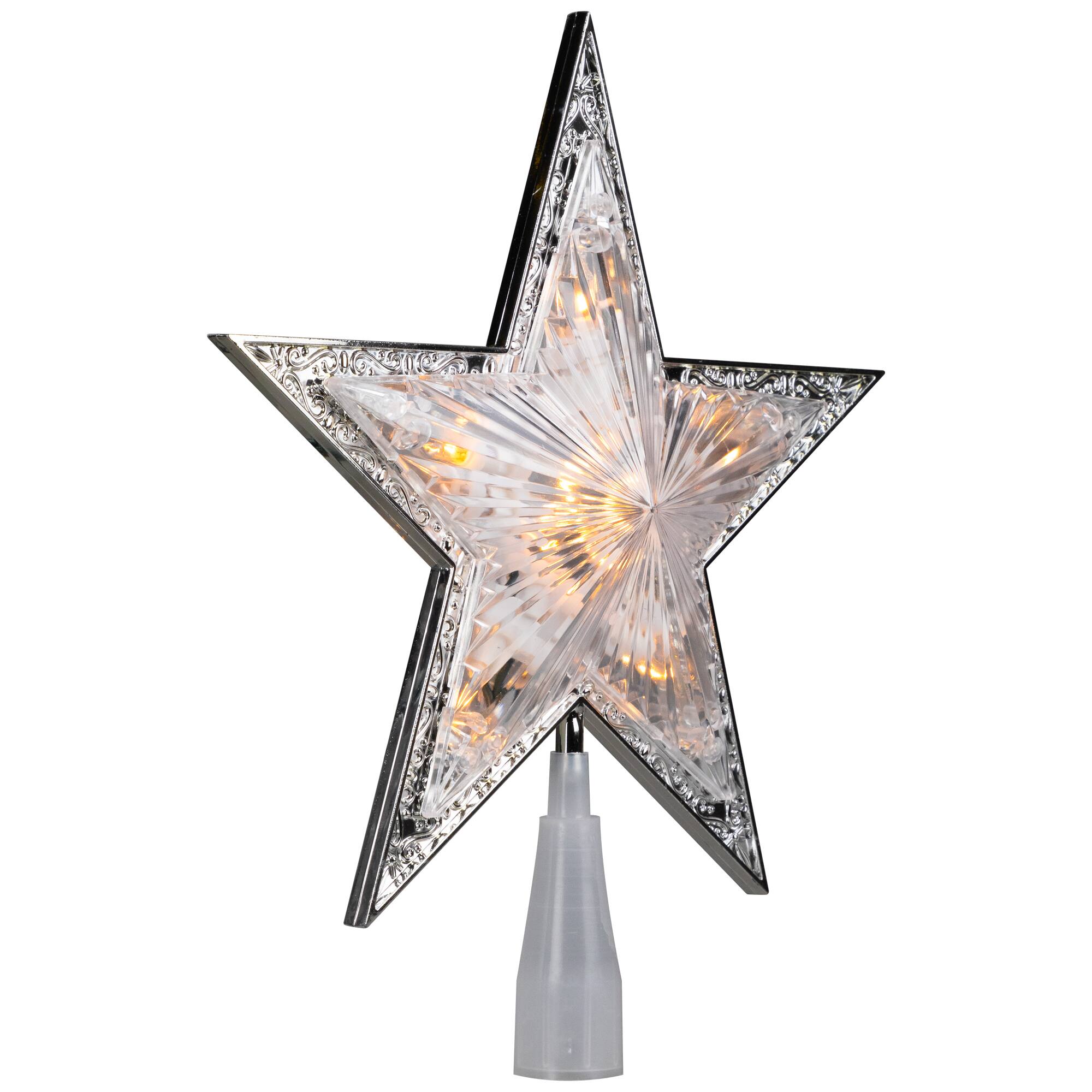 Alt View 3. Northlight - 9" Pre-Lit Silver and Clear Crystal 5 Point Star Christmas Tree Topper - Clear Lights - Silver.