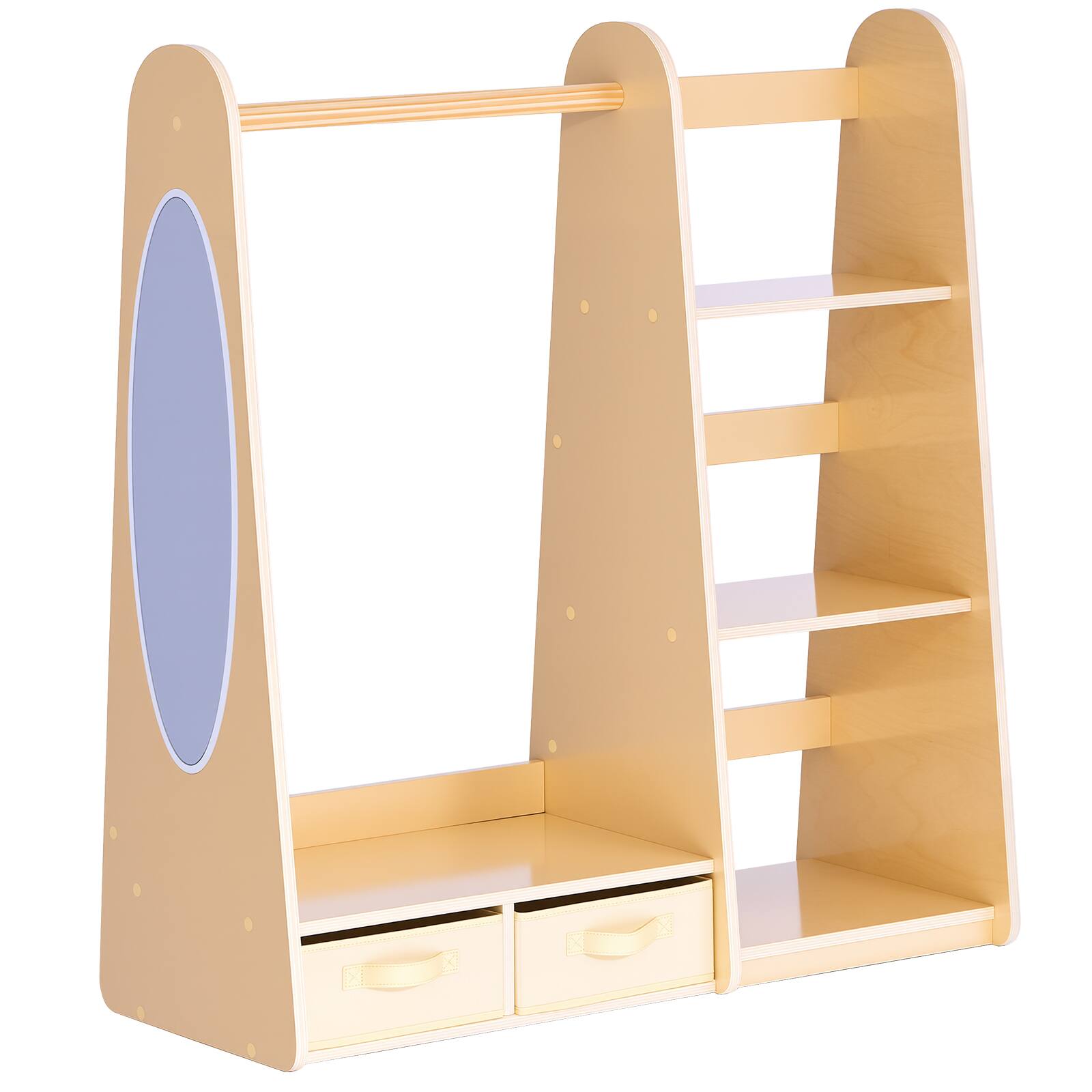 Alt View 5. VEVOR - Kids Dress Up Storage, with Mirror, Dress Up Closet, Toddler Wardrobe Closet for Little Girls, Armoire with Shelves - Natural Wood.