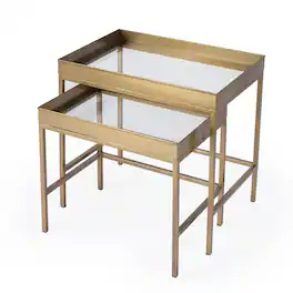 Butler Specialty - Lenny Rectangular Glass and Metal Set of 2 Nesting Tables - Gold
