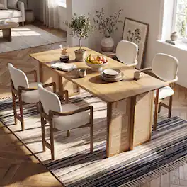 Loheer - 5 Piece Dining Set Solid Rubberwood 70 Inch Rectangular Dining Table with Four Chairs - Natural and White
