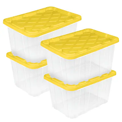 Front. Sterilite - Sterilite Industrial Storage Box with Carrying Handles, 27 Gal, Yellow, 4 Pack - Clear/Yellow.