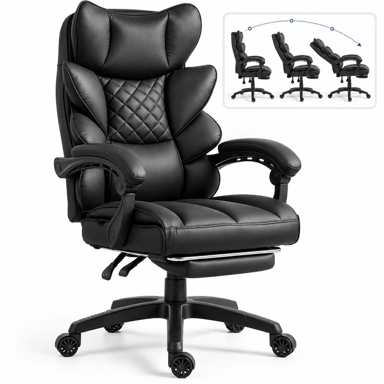Front. Dowinx - Dowinx Big and Tall Office Chair with Pocket Spring Cushion,High Back Computer Gaming Chairs with Adjustable Armrests - Black.