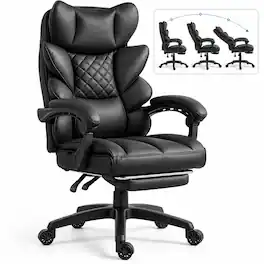 Dowinx - Big and Tall Office Chair with Pocket Spring Cushion,High Back Computer Gaming Chairs with Adjustable Armrests - Black