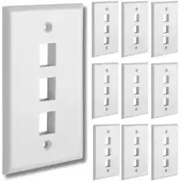 Cmple.com - Cmple - Keystone Wall Plate Cover Ethernet Wall Plates for Modular Inserts, RJ45 Keystone Jack - 10 Pack 3 Port - White