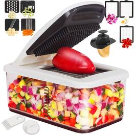 PARKER SLATER - 10-in-1 extra large vegetable chopper with 6 blades, 4 spiralizers, container, and e-recipes included - White