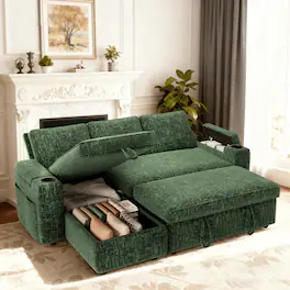Dyonery - 81" Sectional Sleeper Sofa with Pull Out Couch, L Shaped Bed Convertible Couch with Storage Chaise & Armrest Storage - Green