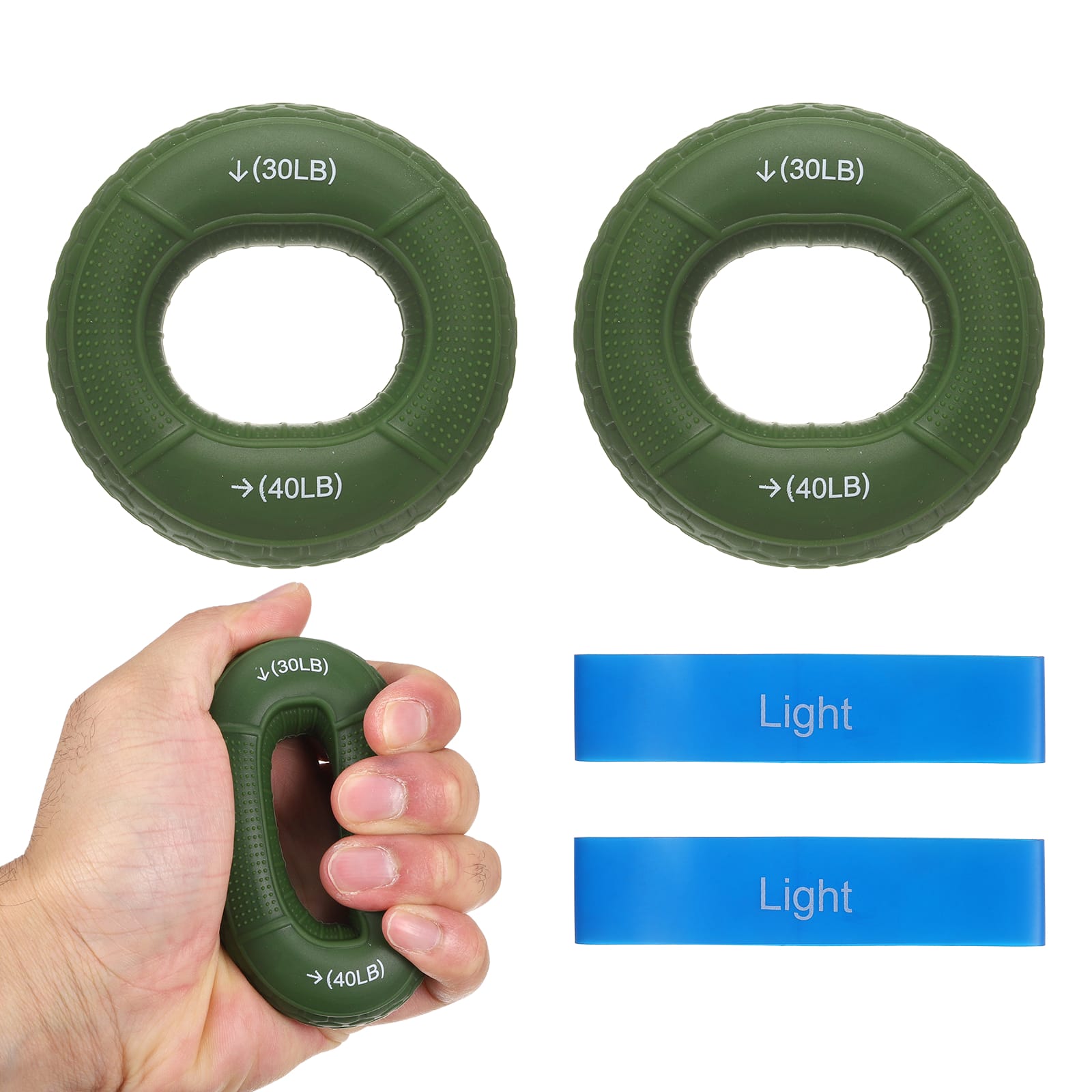 Unique Bargains - Silicone Ring Grip Strength Trainer with Finger Extension Band Forearm Trainer Kit 30-40LB & 4pcs - For Climbing Workout - Green