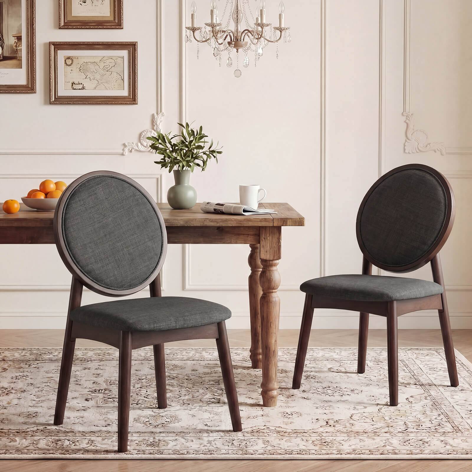 Alt View 3. Costway - Costway Dining Chairs Set of 2, Upholstered Linen Fabric Side Chairs with Round Backrest - Black.