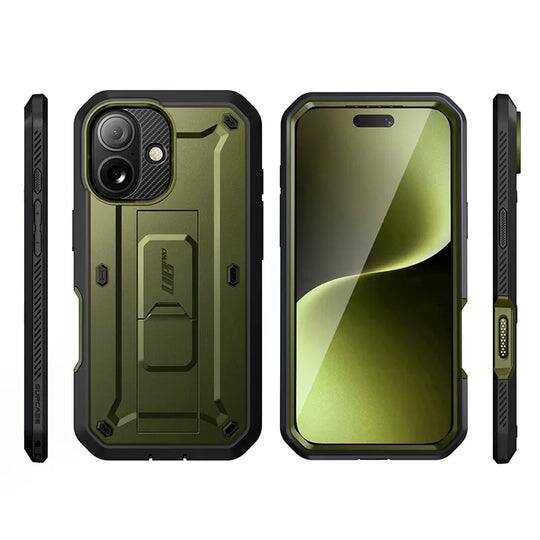 Back. SUPCASE - Unicorn Beetle Pro Rugged Case for iPhone 17 – Full-Body Protection with Screen Protector - Dark Green.