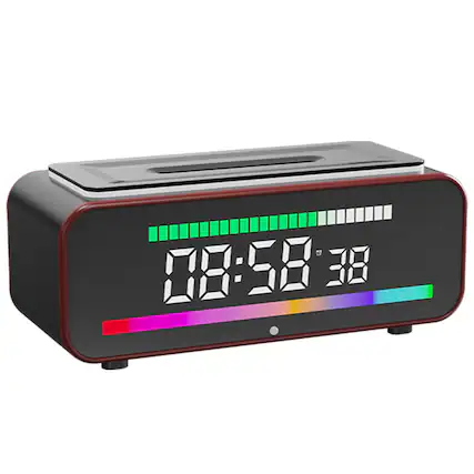 Front. Dazzed Corner - Fireplace Diffuser Humidifier with Bluetooth Speaker, Alarm Clock - Black.