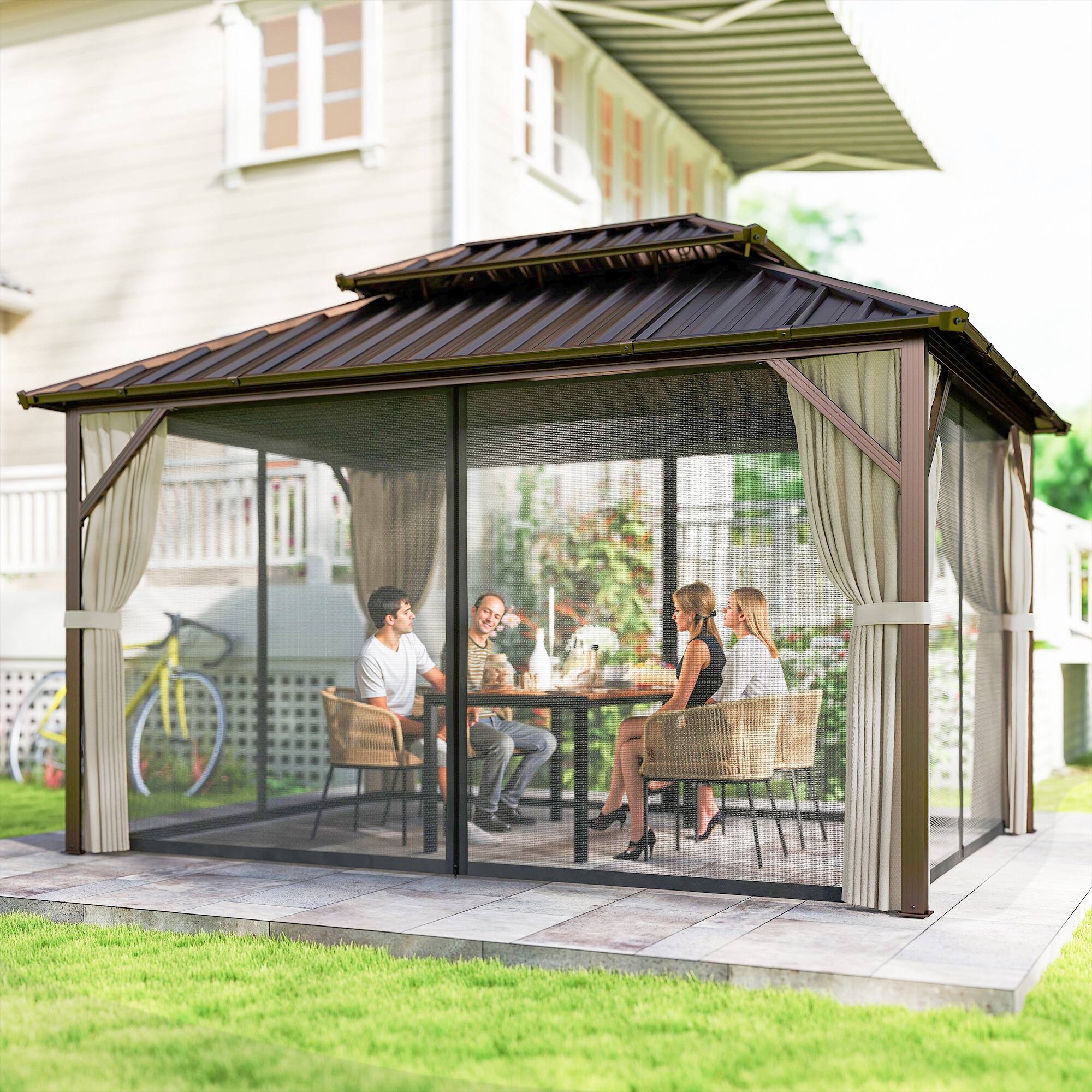 Alt View 1. Outsunny - 10' x 14' Hardtop Gazebo with UPF50+ Double Galvanized Steel Roof Canopy, Aluminum Frame Permanent Outdoor Gazebo.