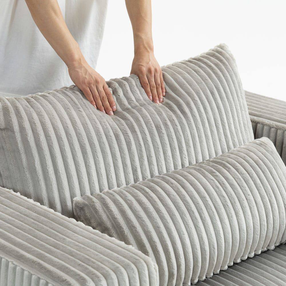 Alt View 1. Kadyn - Oversized All-Foam Corduroy Lounge Chair with Ottoman, Modular Floor Couch, Compressed & Easy Assembly - Gray.