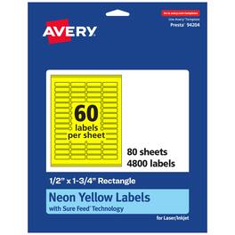 Avery - Printable Rectangle Labels, Neon 0.5" x 1.75", 4,800ct - Yellow