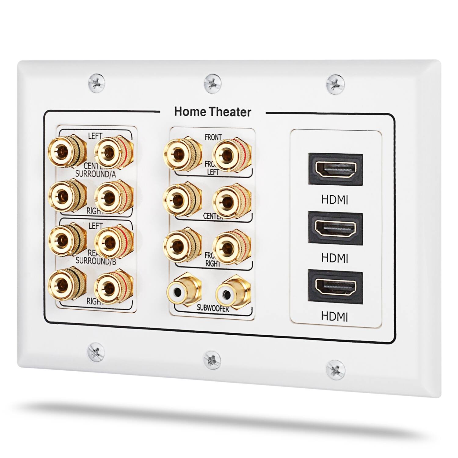 Fosmon - 3 Gang Wall Plate, (3-Gang 7.2 Surround Sound Distribution) Home Theater Copper Banana Binding Coupler for 7 Speakers - White