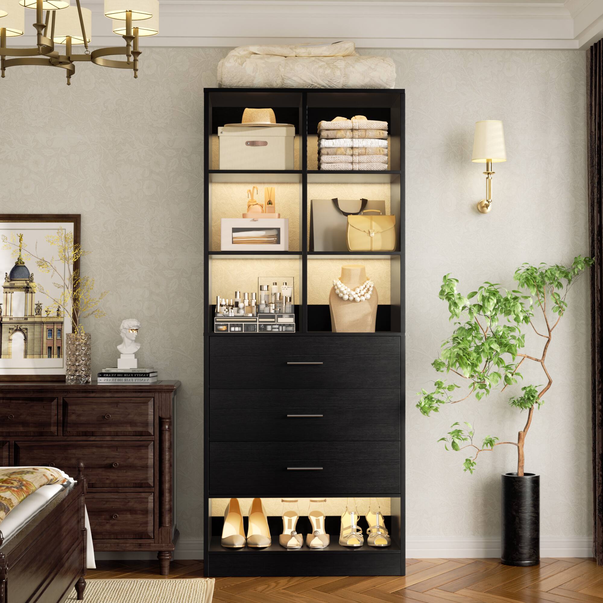 Alt View 2. Aheaplus - 7.9 FT Modular Wardrobe System 4-Piece Set with 12 Drawers & 24 Cube Storage, Large Walk-in Closet Organizer Unit - Black.