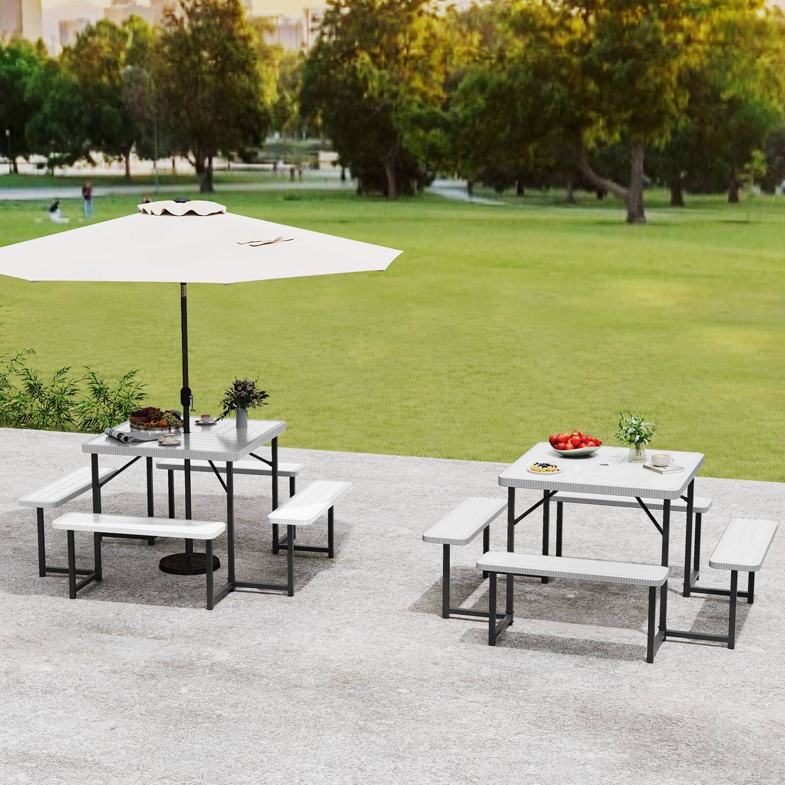 Alt View 3. Costway - Costway Picnic Table Bench Set for 4-8 People with Umbrella Hole All-Weather HDPE Tabletop - White.