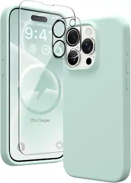 Entronix - Complete Protection Bundle for iPhone 14 Pro Max - Silicone Case, Screen Protector & Lens Cover - Teal