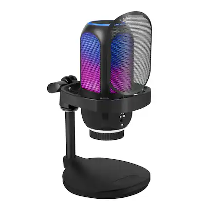 Front. Cluzine - USB Condenser Microphone AI Noise Cancelling for PC Gaming Phone Recording Live Streaming - Black.