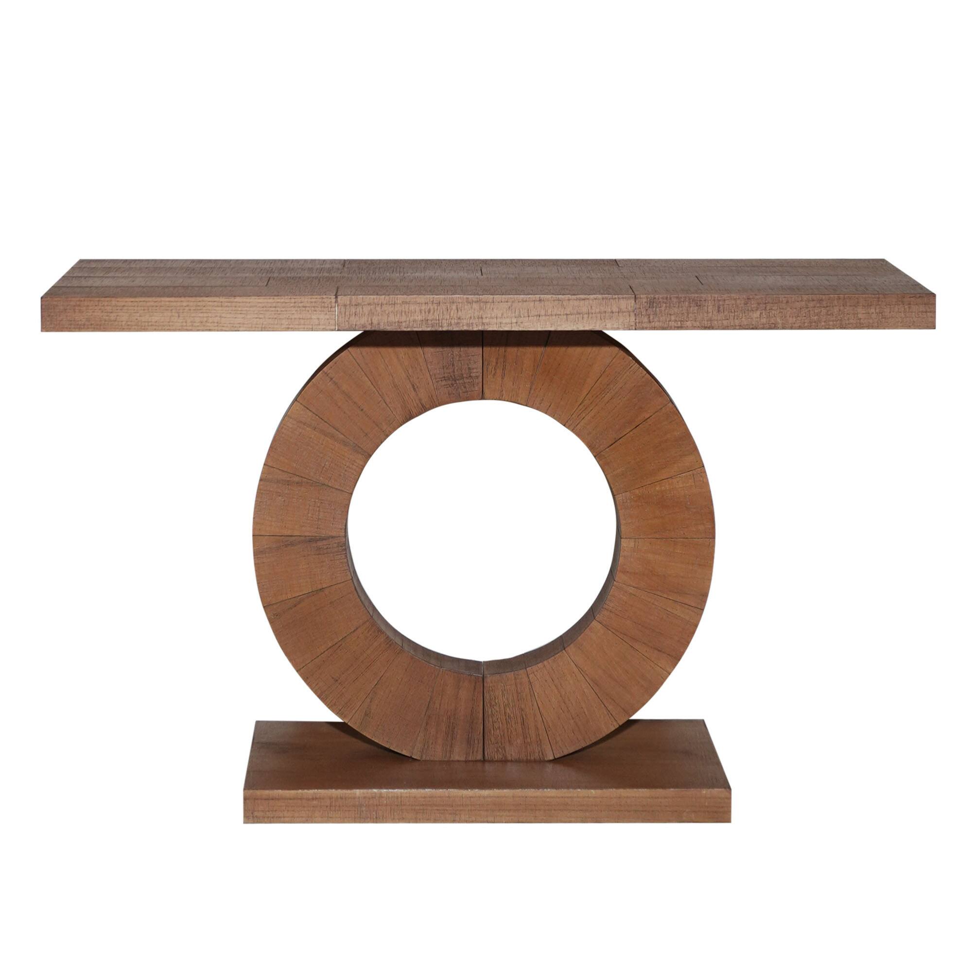 Left. GOODSILO - Modern Minimalist Wooden Console Table with Circular Base - Elegant Decorative Accent for Entryway and Living Room - Multi.