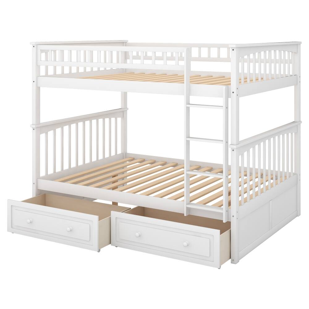 Alt View 8. Loheer - Loheer Full Over Full Bunk Bed with Drawers White Convertible Solid Wood - White.