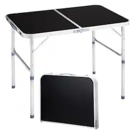 Winado - 3FT Portable Folding Camping Table Aluminum with Adjustable Height, Carrying Handle Lightweight for Picnic Party Outdoor - Black
