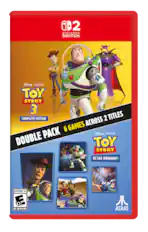 2 NINTENDO SWITCH. IN ICTTEAR Disney PIXAR TOY STORY 3 COMPLETE EDITION 2 TITLES GAMES ACROSS 6 DOUBLE PACK Disney PIXAR TOY STORY RETRO ROUNDUP! EVERYONE 10+ E 10+ ESRB ATARI