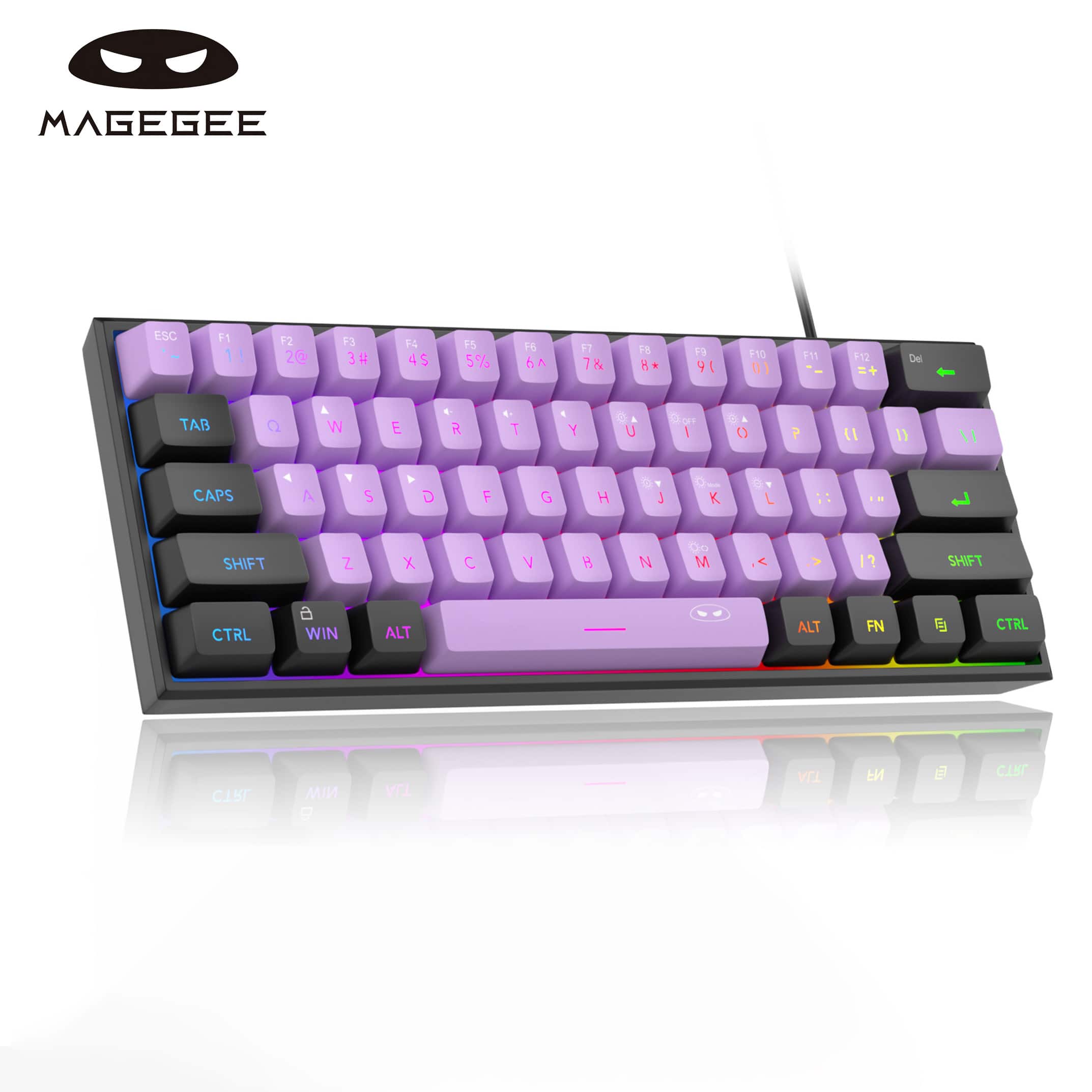 MageGee - 60% Gaming Keyboard, RGB Backlit 61‑Key Ultra‑Compact TS91 Ergonomic Waterproof Mechanical‑Feeling - BlackCurrent