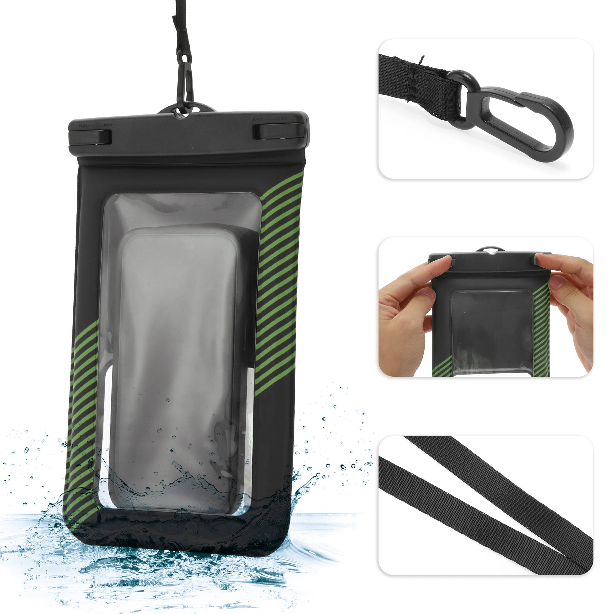 Alt View 2. Unique Bargains - 2 Pcs Half Stripe Mobile Waterproof Bag Universal Waterproof Case Compatible for Phone 5.51"x9.06" - Black Green.
