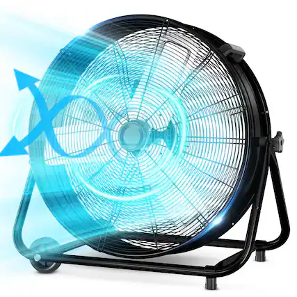 Front. Nordic Hygge - 24 in. High-Velocity 3-Speed Industrial Drum Fan with Wheels and Adjustable Tilt in Black.