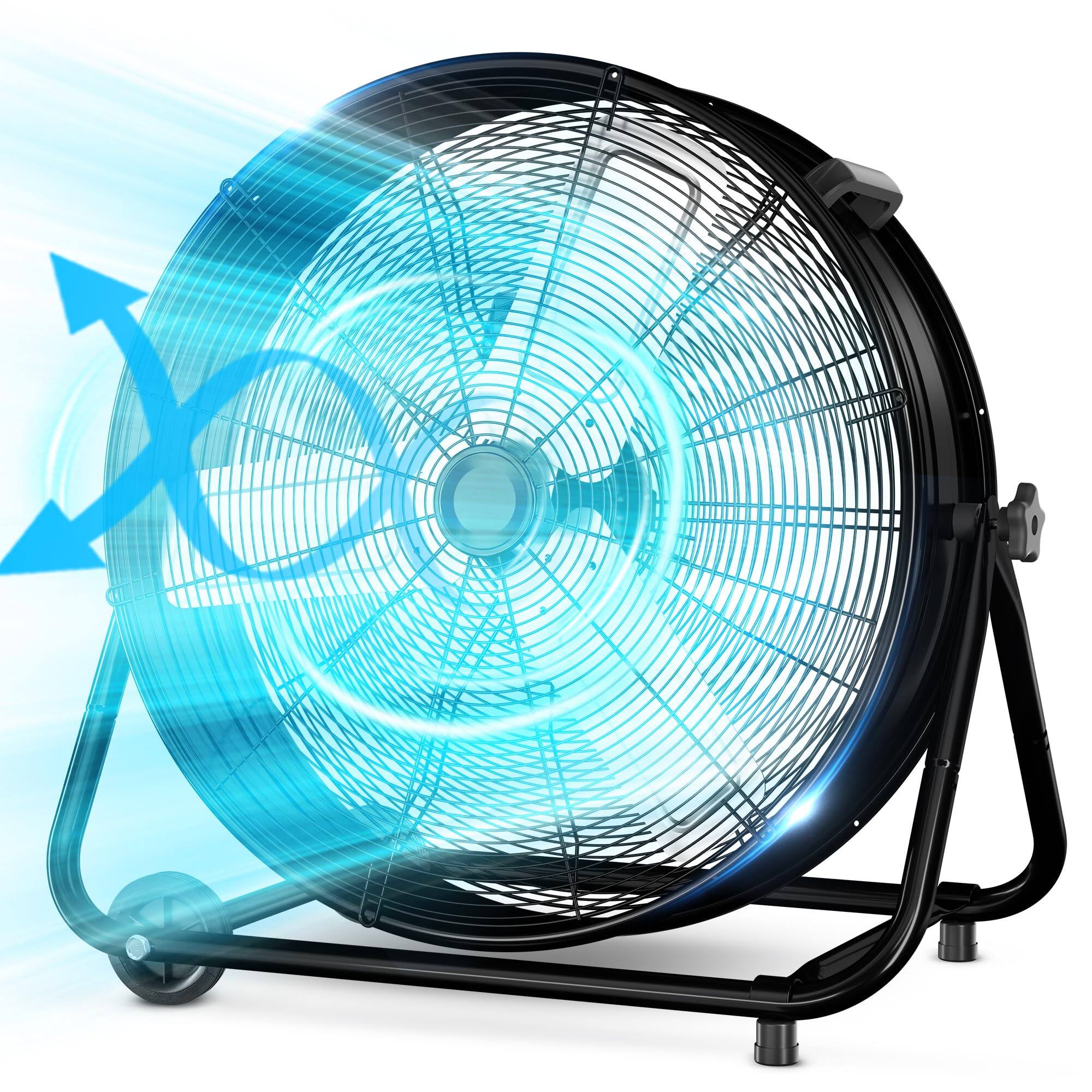 Front. Nordic Hygge - 24 in. High-Velocity 3-Speed Industrial Drum Fan with Wheels and Adjustable Tilt in Black.