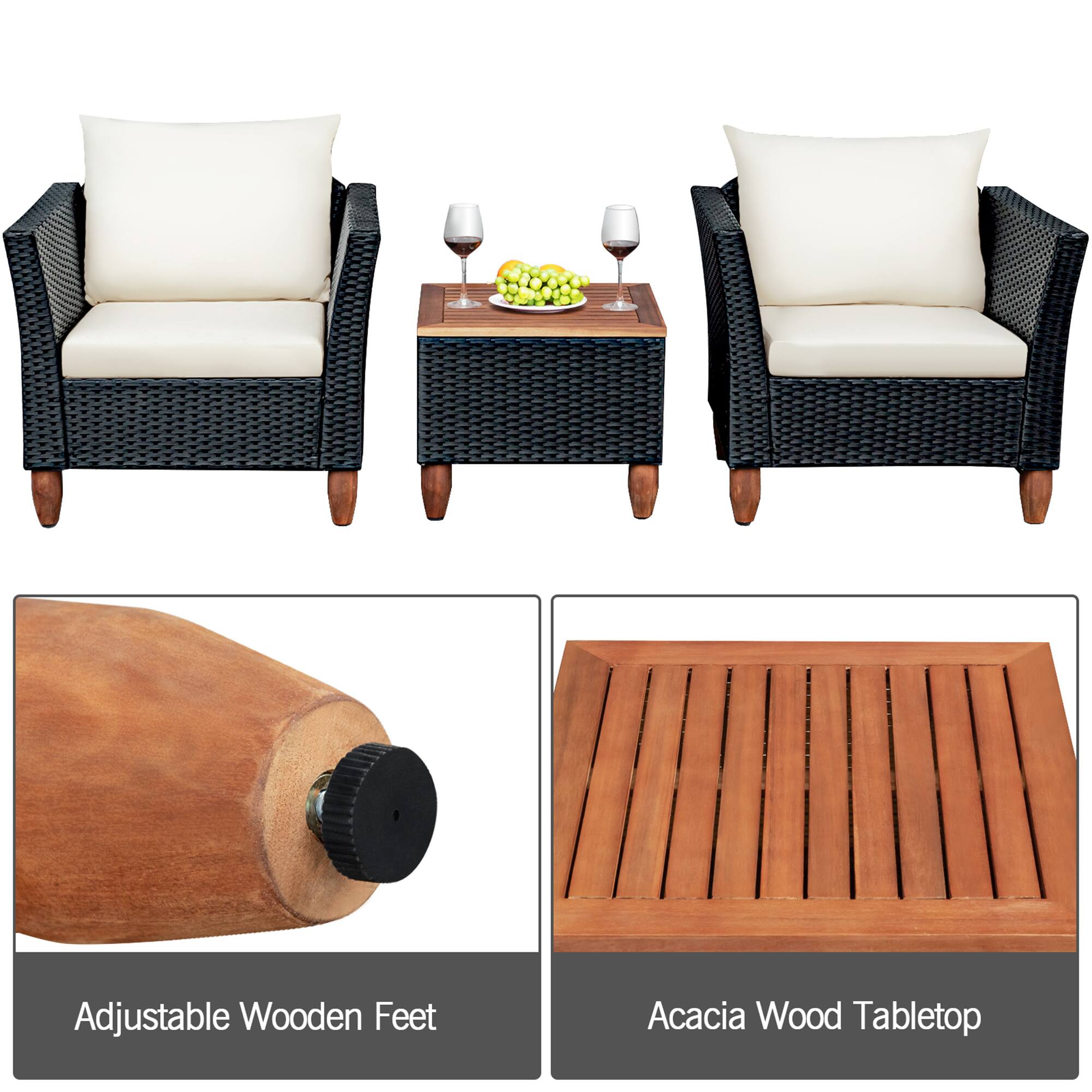 Adjustable Wooden Feet  
Acacia Wood Tabletop
