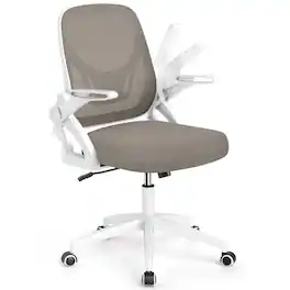 Costway - Mesh Office Chair with Lumbar Support & Flip-up Arms Rolling Casters for Work - Gray